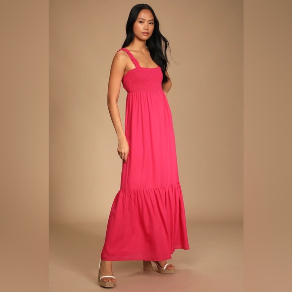 LULUS Wish Come True Pink Smocked Tie-Back Maxi Sundress - XS - Picture 3 of 6